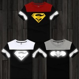 美国电影周边学生装衣服反光夜光短袖超人大战蝙蝠侠标志t恤男童