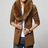 冬季毛呢大衣男士韩版修身中款时尚男装毛领休闲羊毛呢子外套潮流