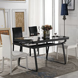 钢化玻璃餐桌椅组合简约现代小户型6人位双层吃饭桌长方形餐台椅