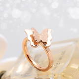 韩版新款双层蝴蝶戒指玫瑰金彩金指环装饰品女时尚创意生日礼品