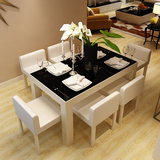 餐桌椅组合6人 多功能电磁炉餐桌现代简约长方形钢化玻璃餐桌餐椅