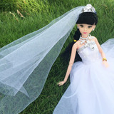 手工芭比娃娃婚纱唯美新娘婚纱设计摆件衣服套装拖尾大裙女孩玩具