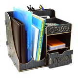 纳盒书桌面木质书架杂志A4资料文件箱多功能办公室整理架木制收