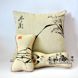 [嘉]中式刺绣棉麻车用抱枕头枕骨头枕颈枕-梅兰竹菊2个包邮