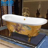 佩鲁奇玻璃马赛克图案欧式贵妃浴缸复古典独立式单人移动亚克力缸