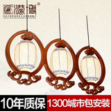 中式餐厅吊灯三头实木古典青花陶瓷鱼头长方形灯饰走廊茶楼灯具