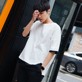 2016男装新款韩版宽松短袖t恤男青少年假两件休闲男生半袖T恤衫潮