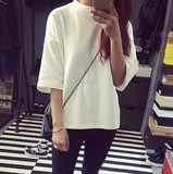 2015秋季新品女装 韩版大码宽松显瘦套头中袖卫衣蝙蝠衫字母T恤潮