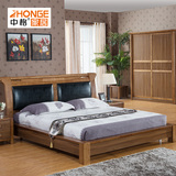 中格 1.8米现代中式豪华实木双人床 优质皮软靠背软包架子床