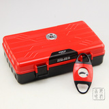 包邮 JiFENG季风雪茄盒 便携式保湿密封盒配雪加剪套装10支装红色