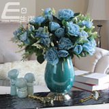 新品新古典欧式复古奢华样板房家居软装饰品蓝色陶瓷花瓶客厅摆件
