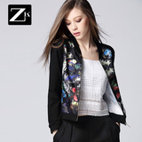 ZK旗舰店2016春装新款短款外套修身显瘦印花拼接短外套棒球服女装