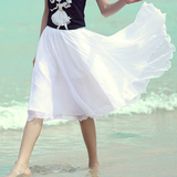 2016夏季新款波西米亚仙女裙雪纺中长裙纯色沙滩裙网纱半身裙甜美