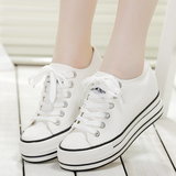 韩版夏季白色帆布鞋女式内增高厚底低帮鞋子小白鞋布鞋平底休闲鞋