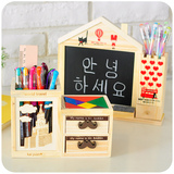 实木质简约多功能笔筒韩国可爱卡通创意时尚儿童原木笔桶办公用品