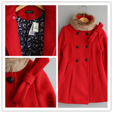韩国品牌 女童 冬款mono红色毛呢大衣 外套