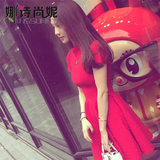 2016夏装女针织红色连衣裙夏季小清新韩版修身显瘦气质红裙子夏裙