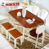 筑巢家具地中海实木餐桌椅组合美式小户型可折叠伸缩餐桌组装饭桌