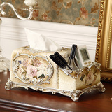 纸巾盒欧式客厅家居装饰摆件 奢华复古创意桌面树脂抽纸盒收纳盒