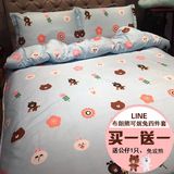 北欧小清新LINE布朗熊卡通儿童全纯棉四件套床单床上用品1.5m1米8