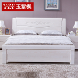 白色榆木床 白色实木床1.8米1.5米简约现代双人床储物高箱体大床