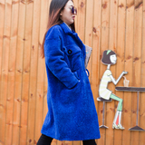 2015年冬季新款真皮皮毛一体大衣羊剪绒中长款电光蓝女外套皮草女