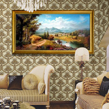 欧式手绘油画家装客厅餐厅过道玄关壁炉有框装饰古典山水丰收风景