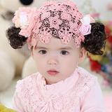 韩国儿童婴儿发带头饰品女宝宝假发带百天摄影蕾丝蝴蝶结发箍公主