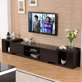 时尚简约现代黑色橡木钢化玻璃白色左右伸缩电视柜茶几组合1183F