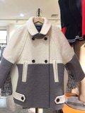 拉夏贝尔2015冬款新款韩版时尚拼色毛呢外套女大衣20007237