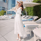2016夏新款超仙女圆点刺绣连衣裙白色蕾丝长裙波西米亚度假