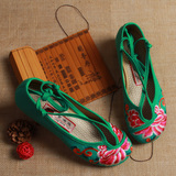 老北京布鞋绣花鞋系带绑带坡跟夏季女款民族风中跟2015单鞋套脚