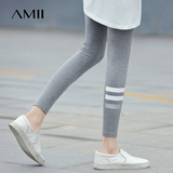 Amii2016春夏棉质打底裤运动条纹印花弹修身显瘦弹力外穿小脚裤