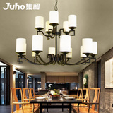 新中式铁艺书房客厅灯美式乡村玻璃灯具大气创意卧室餐厅吊灯