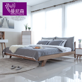 曼尼森家具 北欧式实木床 简约现代布艺1.8米小户型双人床 婚床