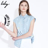 Lily2016夏新款女装商务休闲舒适全棉宽松短袖衬衫116230G4801