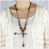 xd14陶瓷创意手工制作花釉串珠毛衣链 小清新项链流行饰品礼物