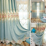 高档雪尼尔绣花窗帘卧室客厅遮光布料定制成品特价欧式窗帘布