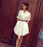 2016夏装新款女装韩版时尚宽松休闲白色V领五分袖衬衫连衣裙子潮
