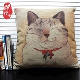 邻家的胖猫咪 棉麻抱枕日式田园风靠垫套 家居沙发靠枕