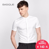 元本BASIQUE 2016夏季新款男士立领短袖衬衫男商务修身纯棉衬衣潮