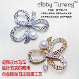 上海品牌 日本工艺镀金 蝴蝶结款淡水珍珠胸针 送链子可做毛衣链