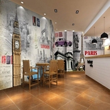 伦敦巴黎复古建筑餐厅咖啡厅酒吧KTV背景墙纸壁纸无纺布工装壁画