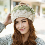 加厚兔毛球球毛线帽子 女 韩版 潮冬天女士休闲保暖帽时尚针织帽
