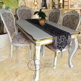 欧式描金白色餐桌椅组合美式实木雕花方形餐台4-6人简约户型饭桌
