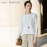 Amii 女装毛衣秋冬款圆领直筒长袖宽松短款套头保暖针织纯色百搭