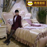 欧式床 法式皮床 粉色真皮实木象牙白美式双人床1.8米公主床婚床