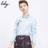 Lily2016春新款女装太空刺绣精致翻领长袖衬衫116110G4405