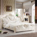嘉彼琪 欧式实木床 法式雕花真皮床1.5米欧式床1.8米双人卧室家具