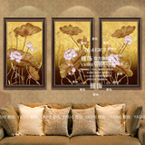东南亚泰式金箔油画酒店客厅装饰画卧室书房挂画抽象壁画金色荷花